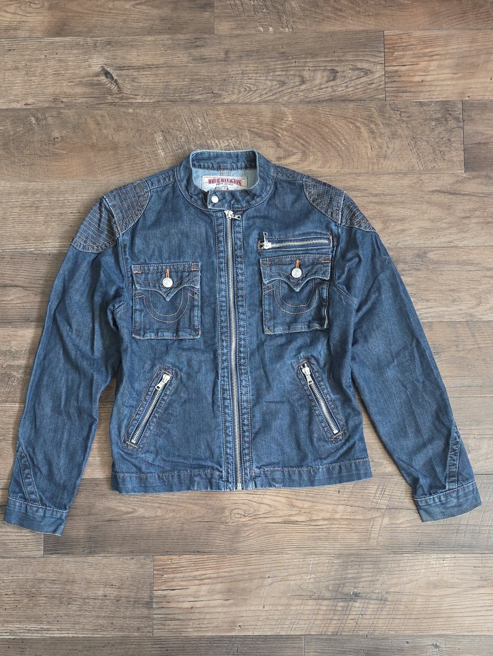 TRUE Religion ▪︎ MOTO JACKETDark Blue Denim Jacket with Zip Pockets